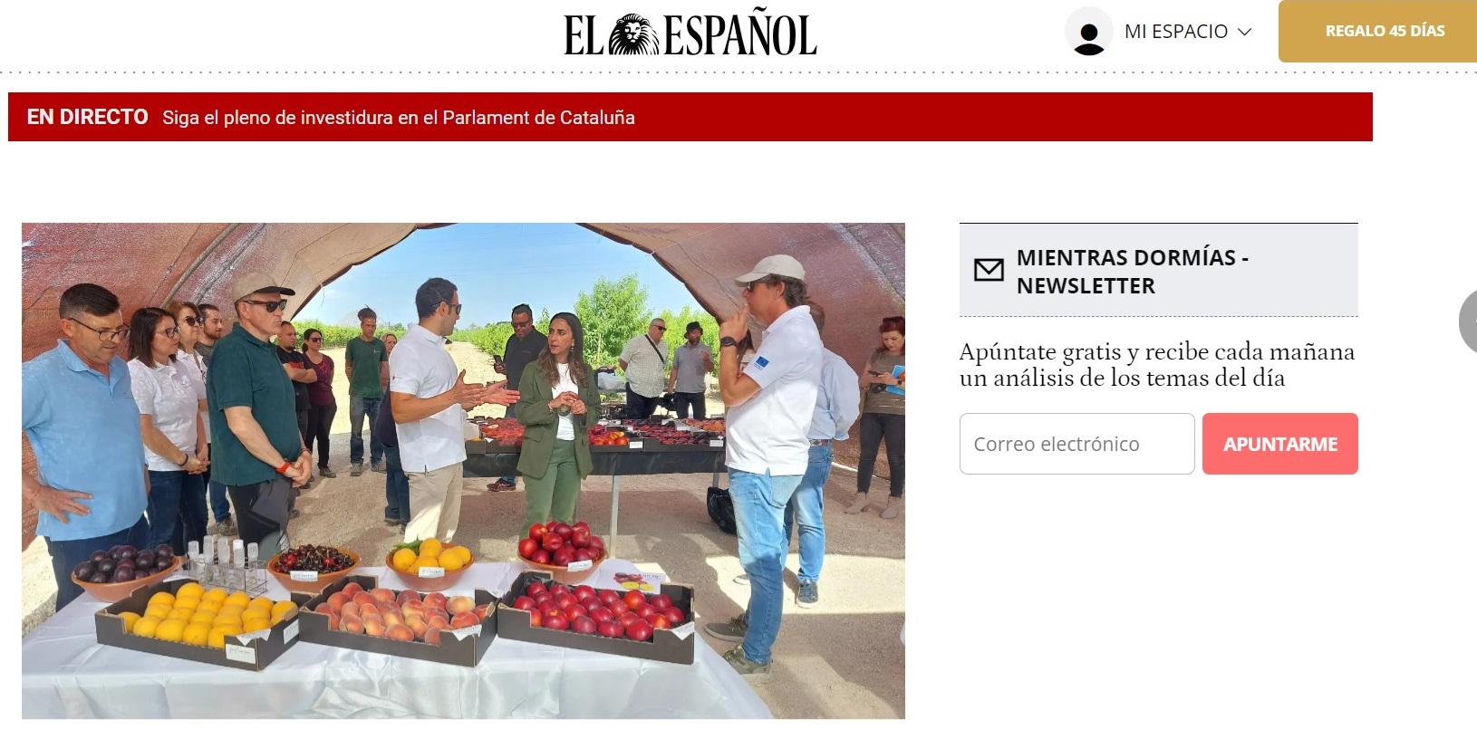 Información publicada en el diario ‘El Español’ sobre las nuevas variedades de fruta de hueso desarrolladas por el IMIDA